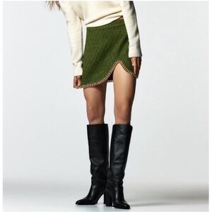 Zara Tweed Mini Skirt with Gold Chain Hem